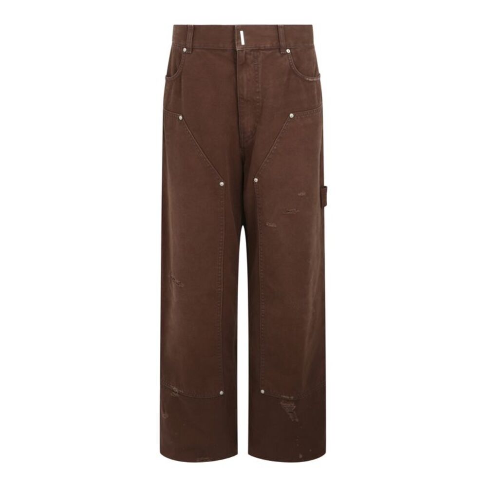 Givenchy Carpenter Pants in Destroyed Cotton Brown Mens